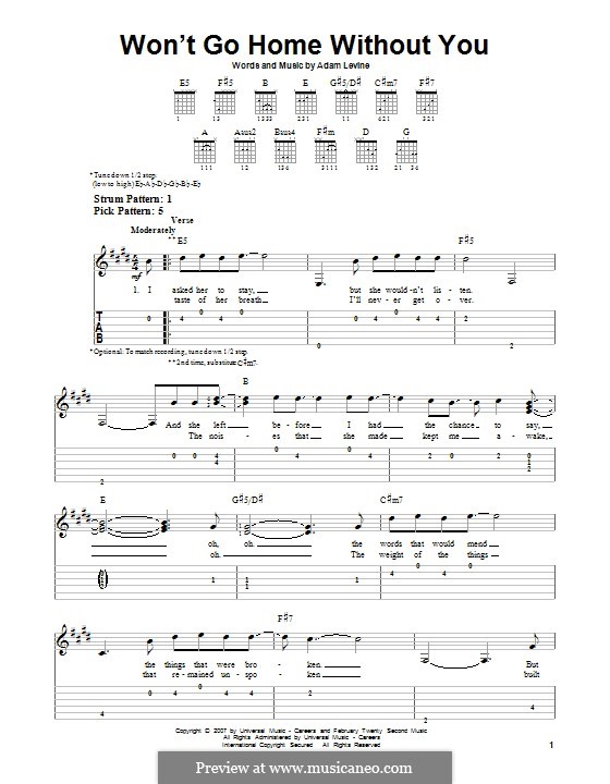 Won't Go Home without You (Maroon 5): For guitar with tab by Adam Levine