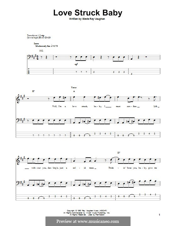 Love Struck Baby: For bass guitar with tab by Stevie Ray Vaughan