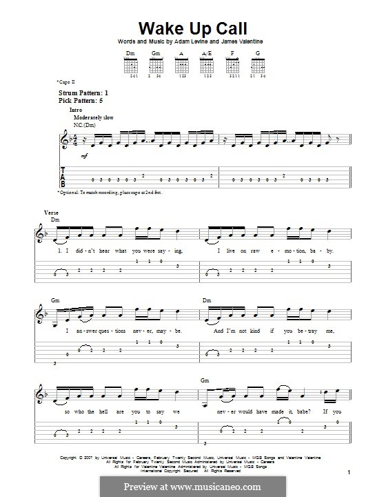 Wake Up Call (Maroon 5): For guitar with tab by Adam Levine, James Valentine
