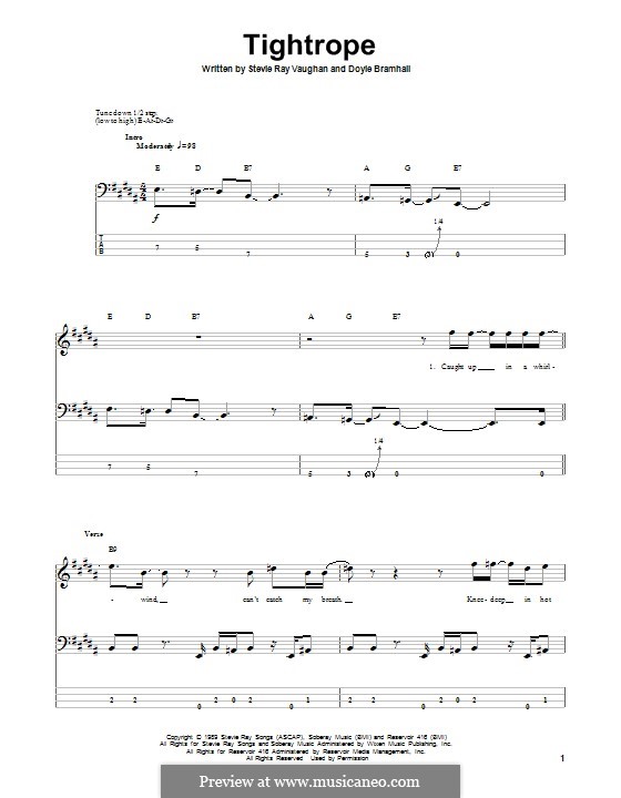 Tightrope (Stevie Ray Vaughan): For bass guitar with tab by Doyle Bramhall