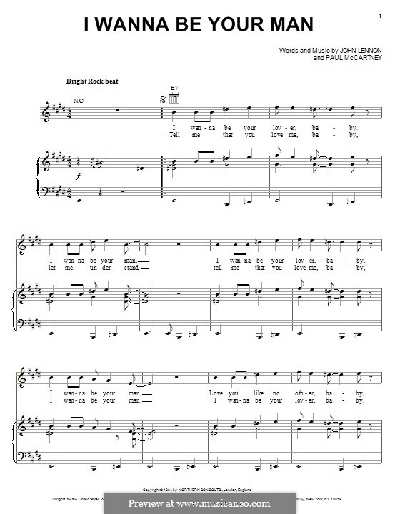 I Wanna Be Your Man (The Beatles): For voice and piano (or guitar) by John Lennon, Paul McCartney