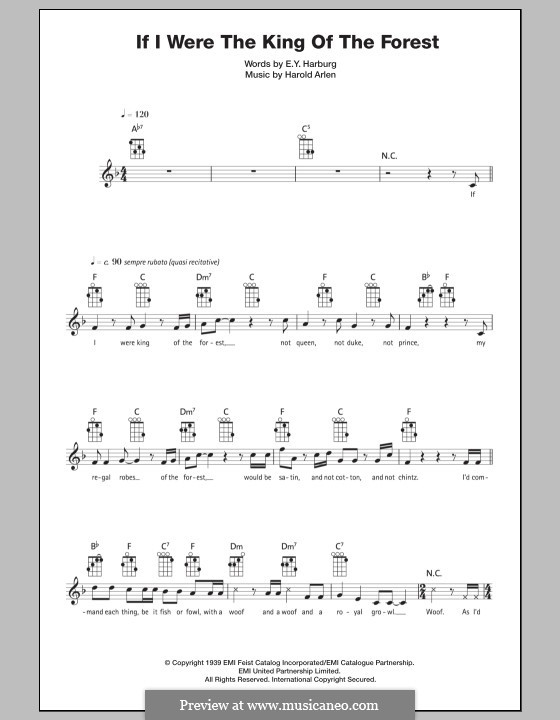If I Were King of the Forest: For ukulele by Harold Arlen