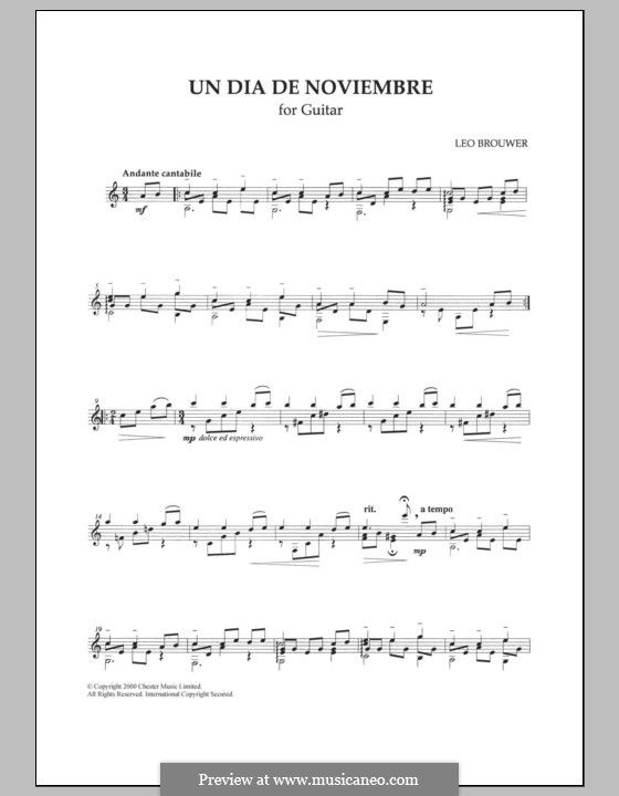 Un dia de Noviembre: For guitar with tab by Leo Brouwer