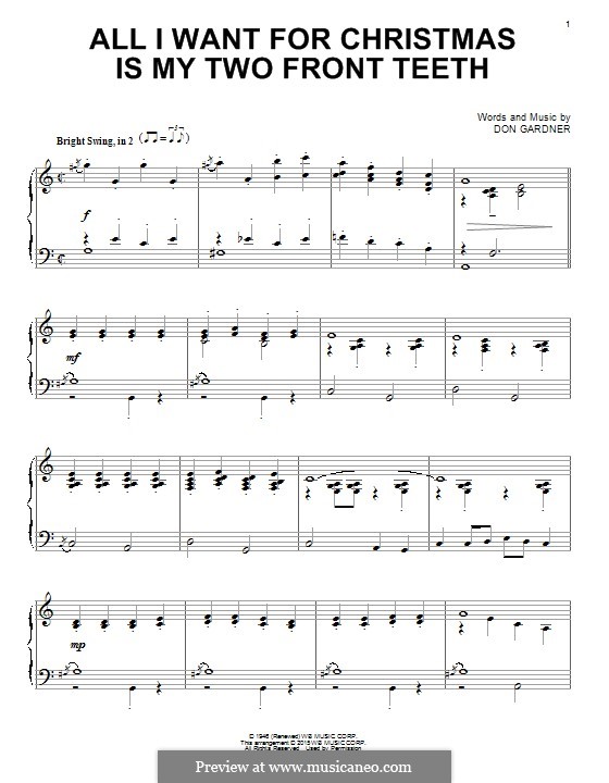 All I Want for Christmas Is My Two Front Teeth: For piano by Don Gardner