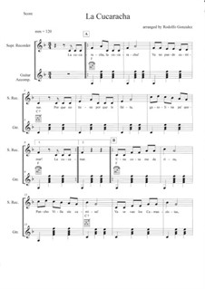 La Cucaracha (The Cockroach): For recorder and guitar by folklore