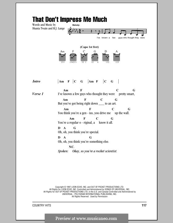 That Don't Impress Me Much by R.J. Lange, S. Twain on MusicaNeo