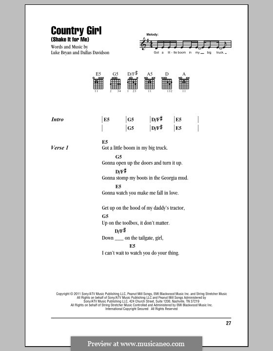 Country Girl (Shake It for Me): Lyrics and chords by Dallas Davidson