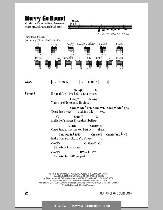 Merry Go Round: Lyrics and chords by Shane McAnally, Kacey Musgraves, Josh Osborne