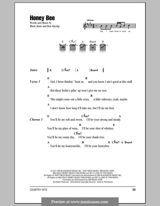 Honey Bee (Blake Shelton): Lyrics and chords by Ben Hayslip, Rhett Akins