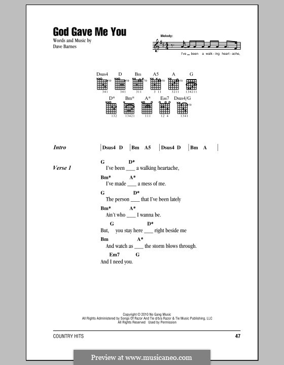 God Gave Me You: Lyrics and chords by Dave Barnes