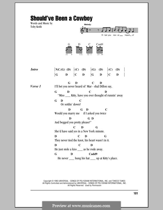 Should've Been a Cowboy: Lyrics and chords by Toby Keith