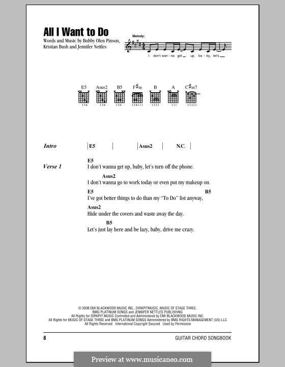 All I Want To Do (Sugarland): Lyrics and chords by Bobby Pinson, Jennifer Nettles, Kristian Bush
