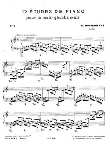 Twelve Etudes for Left Hand, Op.92: Complete set by Moritz Moszkowski