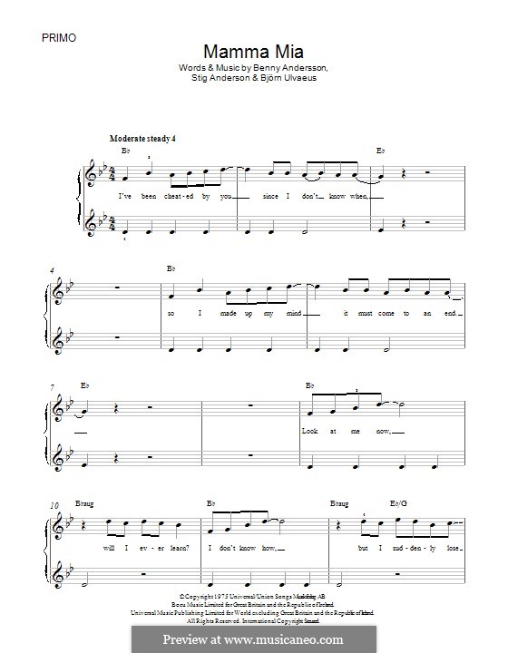 Mamma Mia (ABBA): For piano by Benny Andersson, Björn Ulvaeus, Stig Anderson