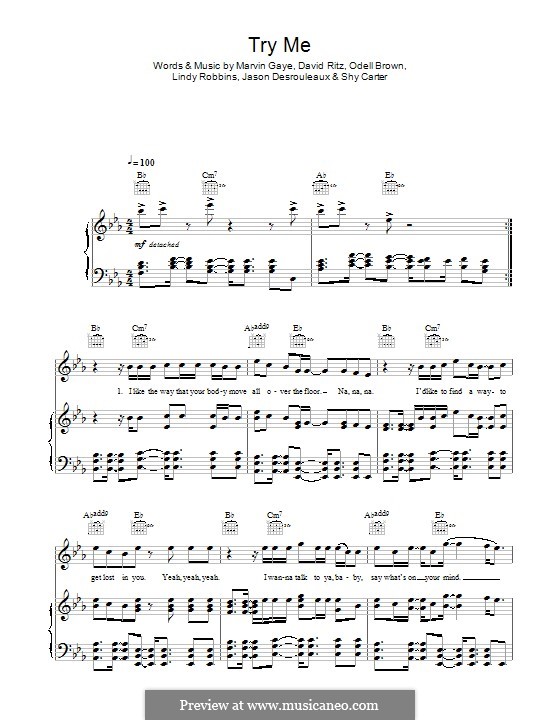 Try Me (feat. Jenifer Lopez): For voice and piano (or guitar) by David Ritz, Jason Desrouleaux, Lindy Robbins, Marvin P. Gaye, Odell Brown, Shy Carter