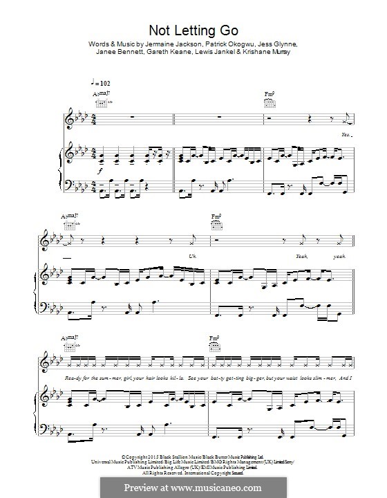 Not Letting Go (Tinie Tempah): For voice and piano (or guitar) by Jermaine Jackson, Patrick Okogwu, Jess Glynne, Janee Bennett, Lewis Jankel, Gareth Keane, Krishane Murray