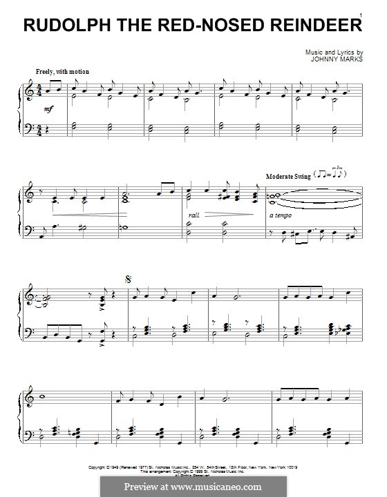 Rudolph the Red-Nosed Reindeer (Piano version): For a single performer by Johnny Marks