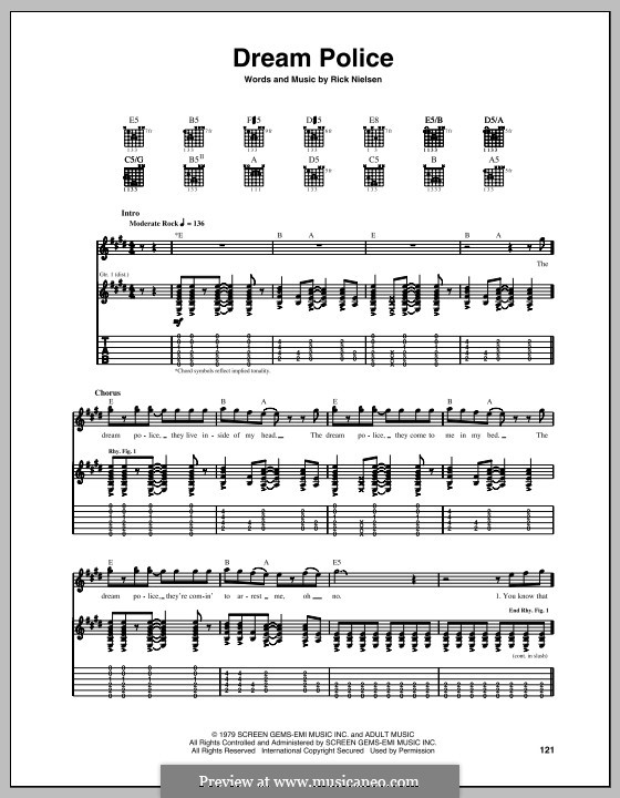 Dream Police (Cheap Trick): For guitar with tab by Rick Nielsen