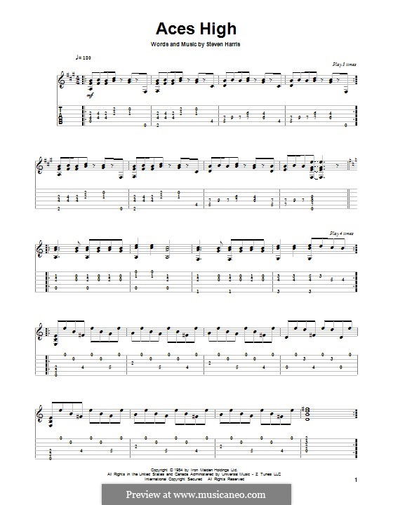 Aces High (Iron Maiden): For guitar with tab by Steve Harris