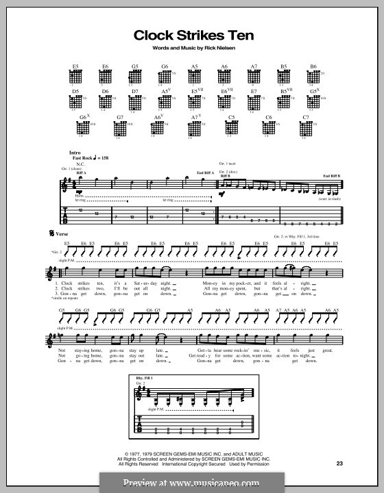 Clock Strikes Ten (Cheap Trick) by R. Nielsen sheet music on MusicaNeo