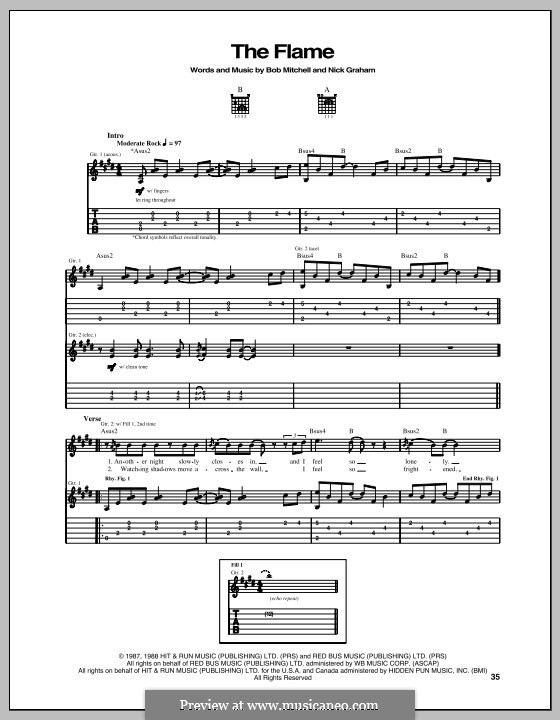 The Flame (Cheap Trick): For guitar with tab by Bob Mitchell, Nicky Graham