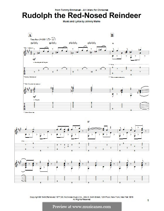 Rudolph the Red-Nosed Reindeer: For guitar with tab by Johnny Marks