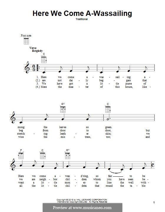 Here we Come a-Wassailing (Printable Scores) by folklore on MusicaNeo