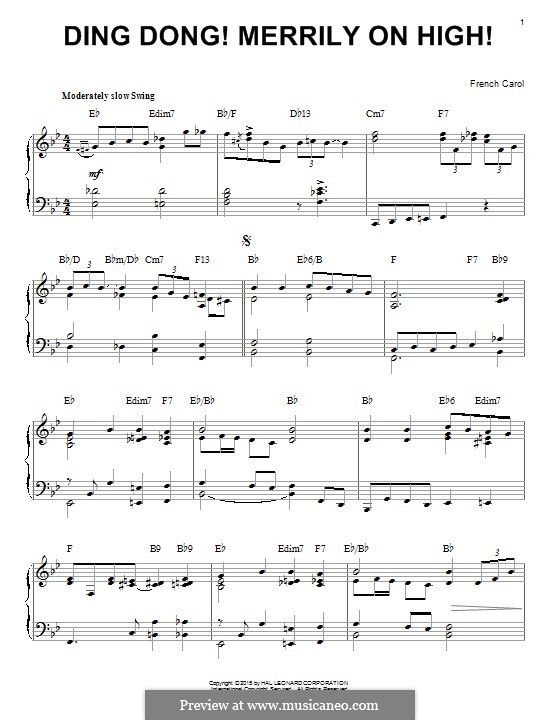 Ding Dong! Merrily on High (Printable Scores): For piano (jazz version) by folklore