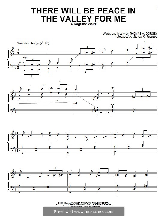 (There'll Be) Peace in the Valley (For Me): For piano by Thomas A. Dorsey