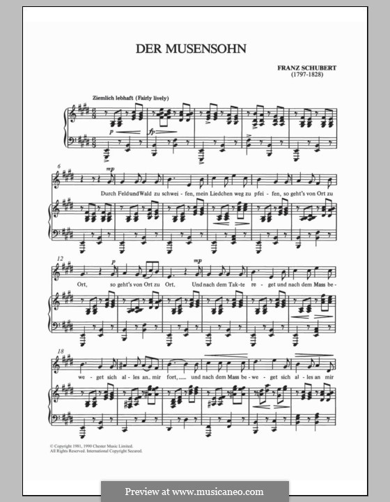 Der Musensohn (The Son of the Muses), D.764 Op.92 No.1: For voice and piano by Franz Schubert