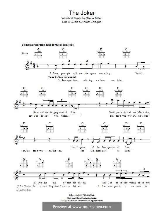 The Joker (Steve Miller Band): Lyrics and chords by Ahmet Ertegun, Eddie Curtis, Steve Miller