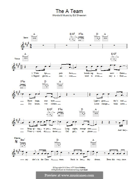 The a Team by E. Sheeran sheet music on MusicaNeo
