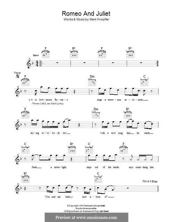 Chord Romeo Romeo And Juliet by Dire Straits (Mark Knopfler) Guitar