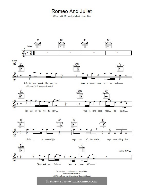 Romeo and Juliet (Dire Straits): Lyrics and chords by Mark Knopfler