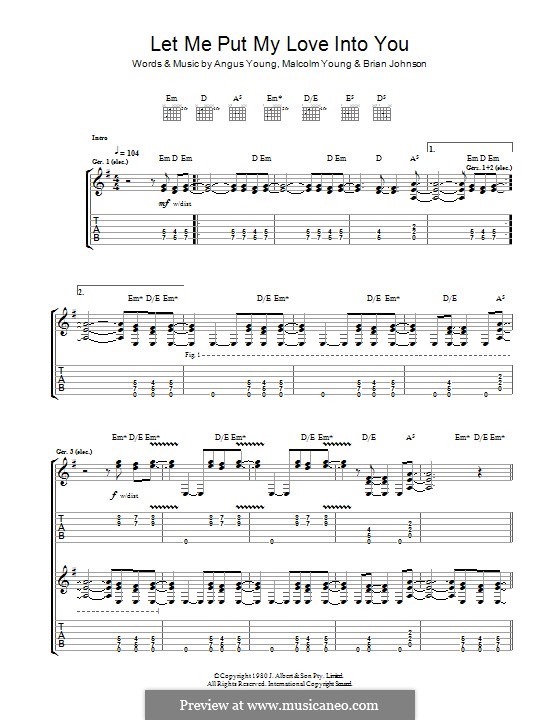 Let Me Put My Love Into You (AC/DC): For guitar with tab by Angus Young, Brian Johnson, Malcolm Young