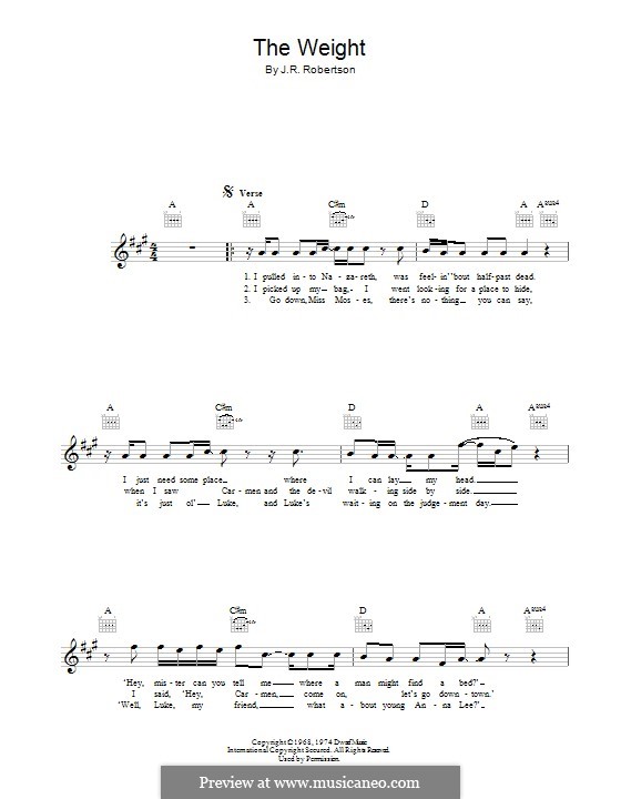 The Weight (The Band) by R. Robertson - sheet music on MusicaNeo