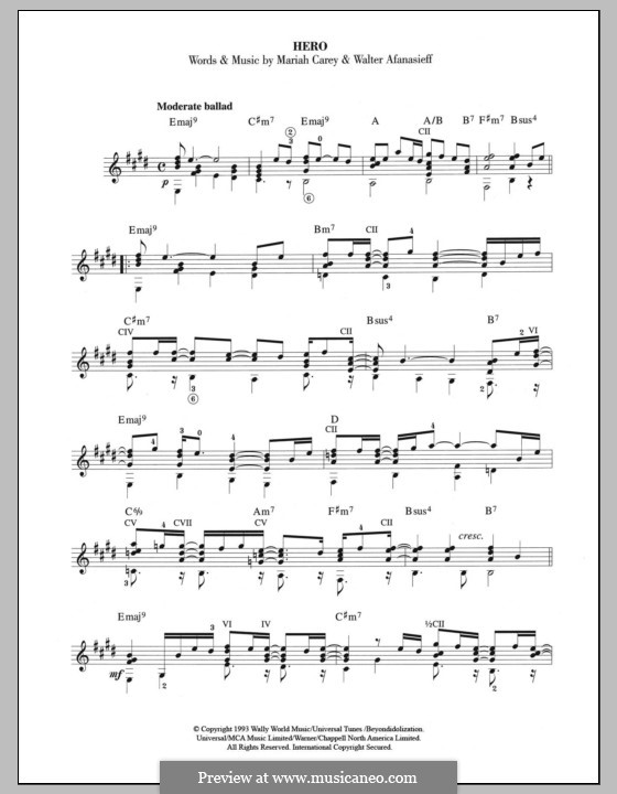 Hero: For guitar with tab by Mariah Carey, Walter Afanasieff