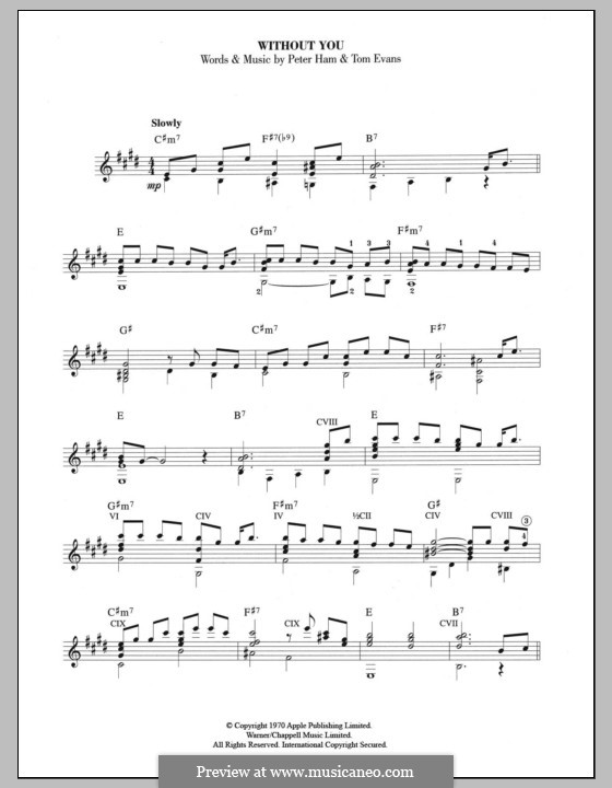 Without You Badfinger By P Ham T Evans Sheet Music On Musicaneo
