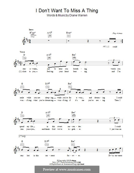 I Don't Want To Miss a Thing (Aerosmith): Lyrics and chords by Diane Warren