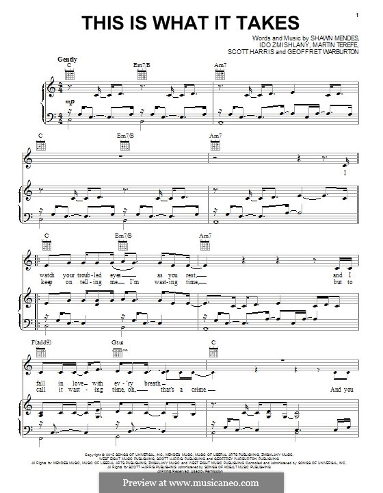 This Is What It Takes: For voice and piano (or guitar) by Martin Terefe, Scott Harris, Ido Zmishlany, Shawn Mendes, Geoffrey Warburton