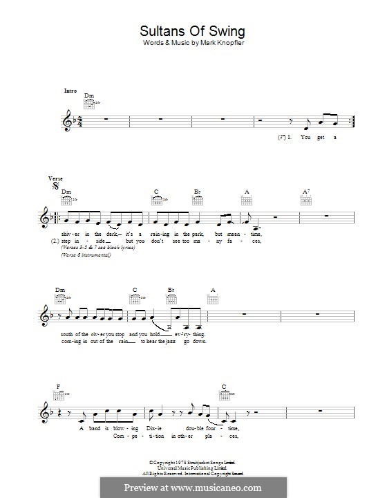 Sultans of Swing (Dire Straits): Lyrics and chords by Mark Knopfler