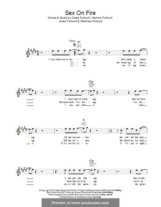 Sex on Fire (Kings of Leon): Lyrics and chords by Anthony Caleb Followill, Jared Followill, Matthew Followill, Nathan Followill