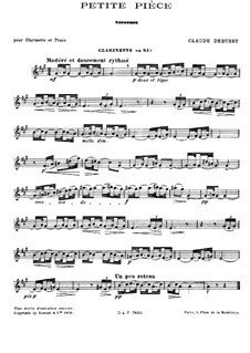 Short Piece for Clarinet and Piano, L.120: Score, solo part by Claude Debussy