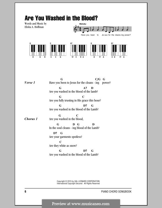 Are You Washed in the Blood?: Lyrics and chords by Elisha Albright Hoffman