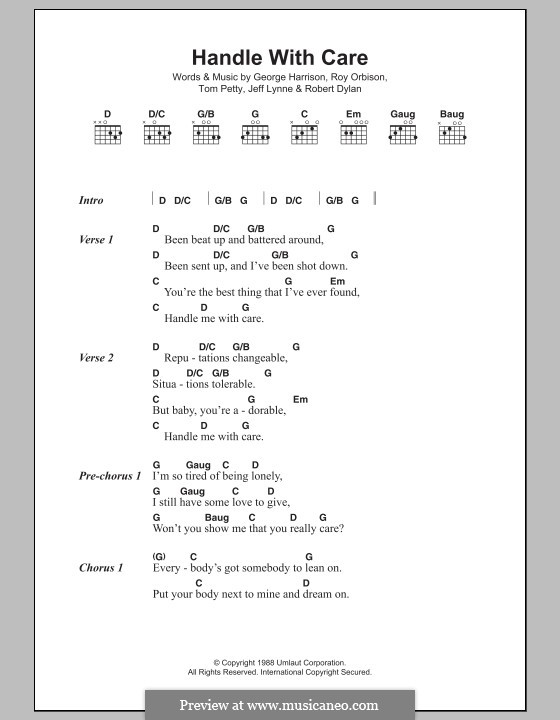 Handle with Care (The Traveling Wilburys): Lyrics and chords by Roy Orbison