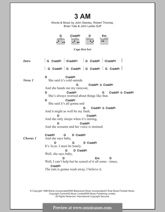 3 AM (Matchbox Twenty): Lyrics and chords by Brian Yale, Jay Stanley, John Goff, Rob Thomas