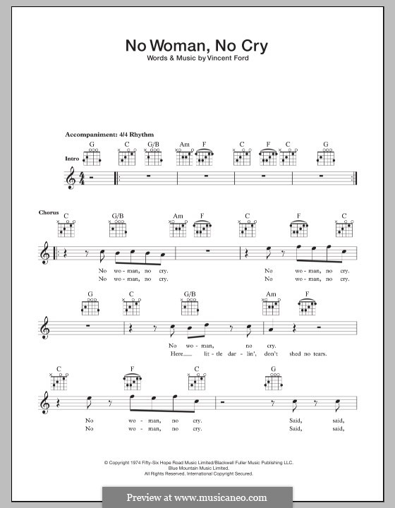 No Woman No Cry free sheet music by Bob Marley