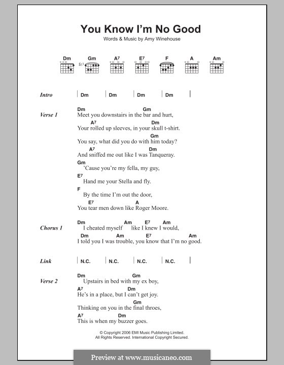 You Know I'm No Good: Lyrics and chords by Amy Winehouse