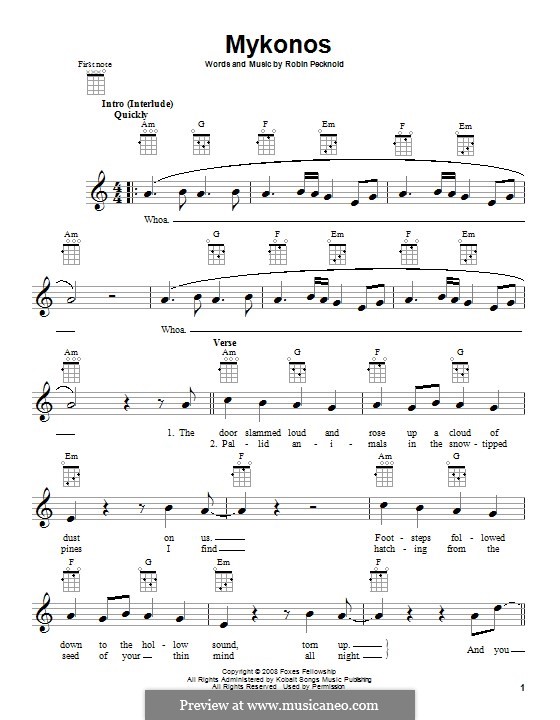Mykonos (Fleet Foxes): For ukulele by Robin Pecknold