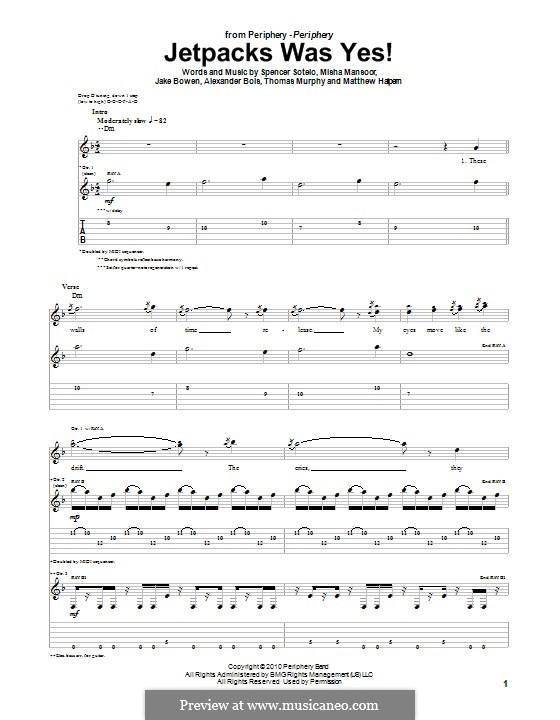 Jetpacks Was Yes! (Periphery): For guitar with tab by Jake Bowen, Matthew Halpern, Misha Mansoor, Spencer Sotelo, Alexander Bois, Thomas Murphy